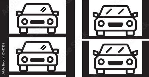 Four car parking spaces silhouette