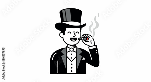 Man in top hat smoking cigar with transparent background