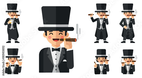Man in top hat smoking cigar with transparent background