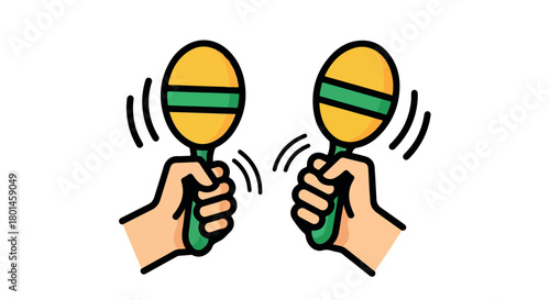 Two hands playing maracas with transparent background