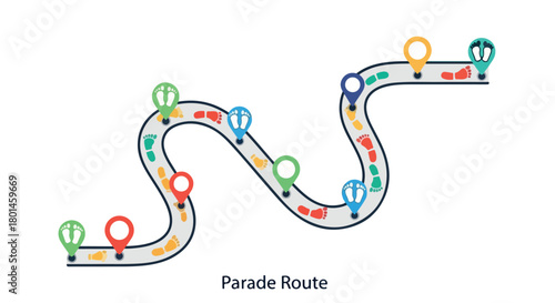 Parade route with footprints and markers