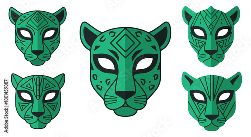 Green jaguar masks tribal style with transparent background