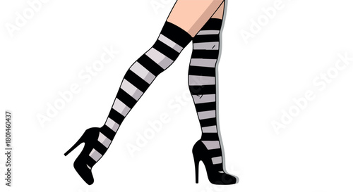 Striped stockings and high heels with transparent background