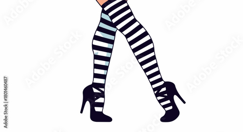 Striped stockings and heels with transparent background