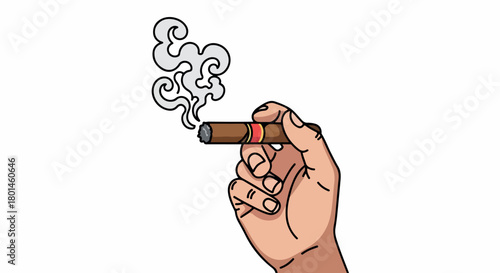 Hand holding cigar with smoke with transparent background