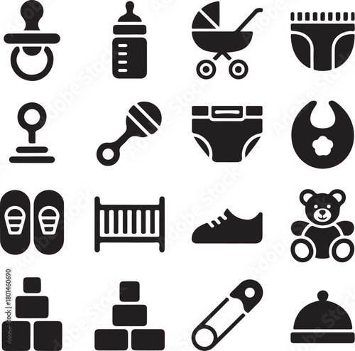 Essential baby icons for newborn care and development needs