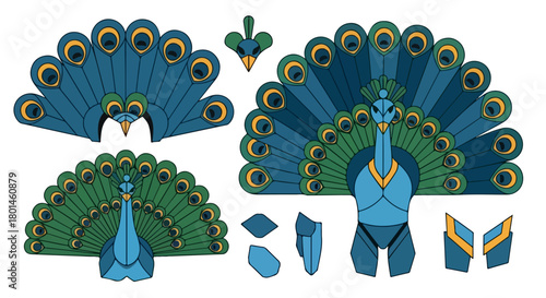 Colorful peacock feathers isolated with transparent background