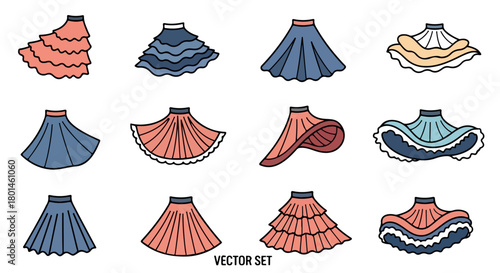 Various skirt styles collection with transparent background