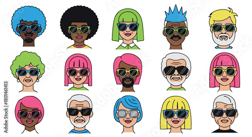 Diverse group of people wearing sunglasses