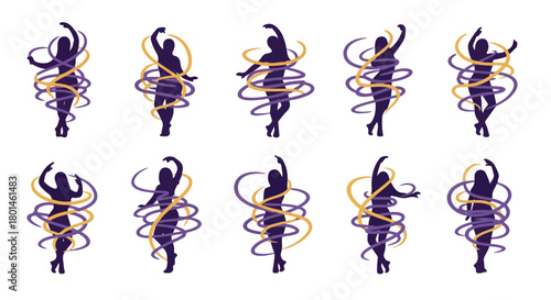 Rhythmic gymnastics silhouettes with ribbons