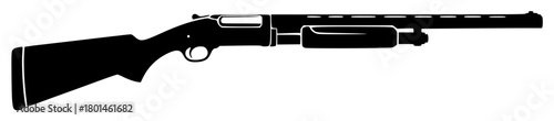 A black and white silhouette of a semi-automatic rifle, black, flat, gun, handgun, icon, illustration, machine gun, profile, rifle, shotgun, style, toy gun, weapon, against transparent background
