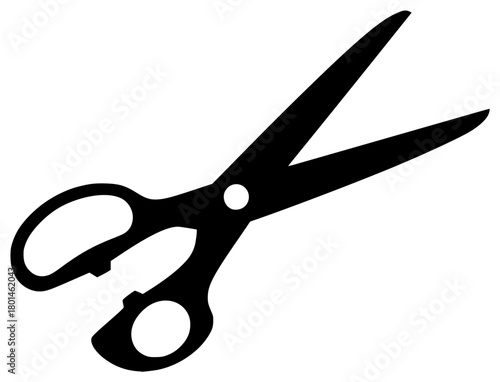 A black silhouette of a pair of scissors on a , black, icon, profile, scissors, shear, tool, against transparent background