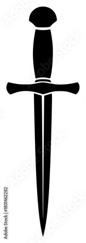 A black silhouette of a sword on a , black, blade, dagger, icon, illustration, profile, spear, sword, weapon, against transparent background