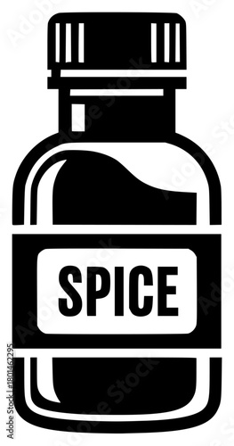 A black and white icon of a bottle with the word "spice" on it, alcohol, black, bottle, brand, icon, illustration, ink, liquid, logo, perfume, against transparent background