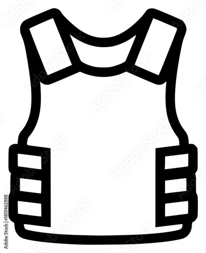 A black and white silhouette of a bulletproof vest, icon, illustration, vector icon, vest, against transparent background