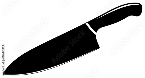 A black and white silhouette of a kitchen knife, black, blade, flat, handle, icon, illustration, kitchen knife, knife, profile, against transparent background