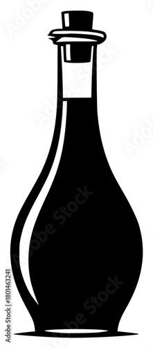 A black and white silhouette of a bottle with a stopper, black, bottle, flask, glass bottle, illustration, liquid, liquor, olive, profile, vase, vessel, wine bottle, against transparent background