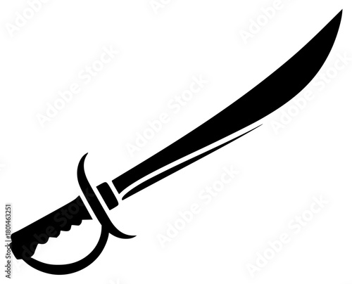 A black silhouette of a katana sword on a , black, blade, dagger, handle, icon, illustration, profile, sword, weapon, against transparent background