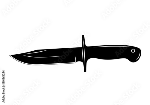 A black and white silhouette of a knife on a plain , black, blade, dagger, kitchen knife, profile, sword, against transparent background