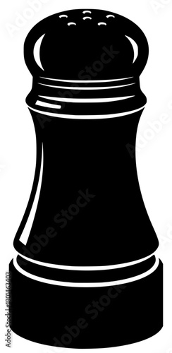 A black and white illustration of a salt shaker, black, footstall, icon, illustration, profile, salt shaker, shaker, white, against transparent background