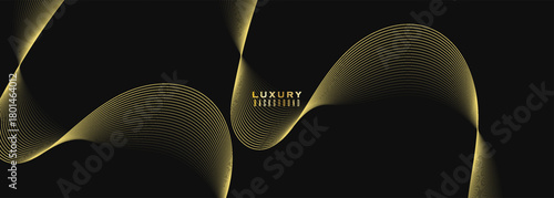 Abstract luxury with shining gold lines waves on black background. Futuristic background of flowing gold lines for banner. suit for bussines, banners