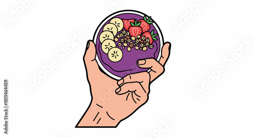 Healthy smoothie bowl with kiwi and strawberry toppings