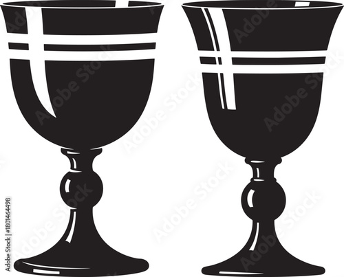 Two elegant black goblets silhouette