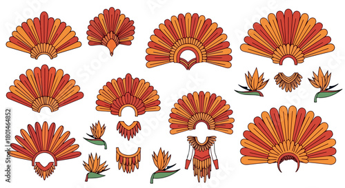 Feather headdress designs with transparent background