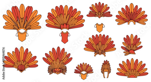Feather headdress designs with transparent background