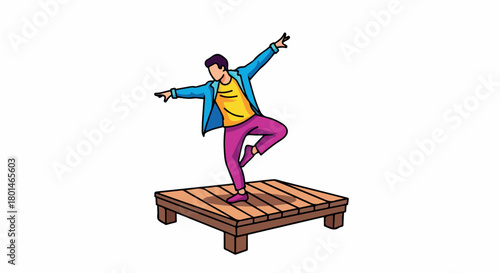 Man dancing on wooden pallet with transparent background