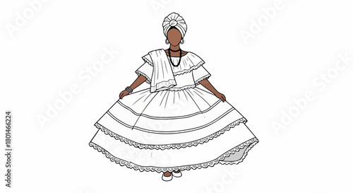 Woman in traditional white dress with transparent background