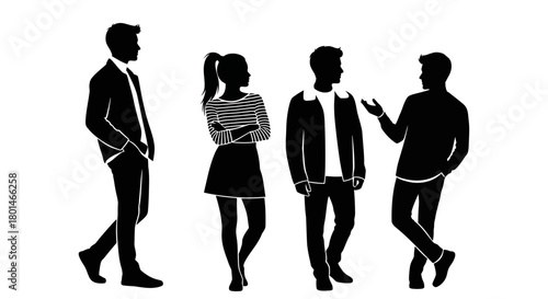 Silhouette people discussing business ideas in modern office design