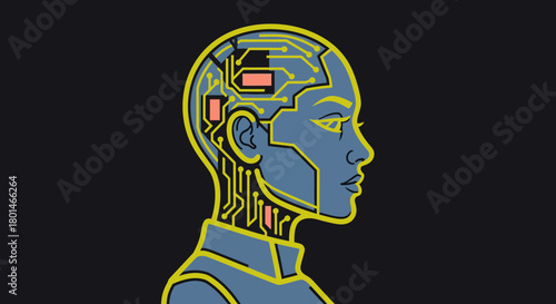 Futuristic humanoid robot with artificial intelligence concept art