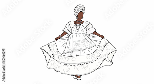 Woman in traditional Dominican dress with transparent background