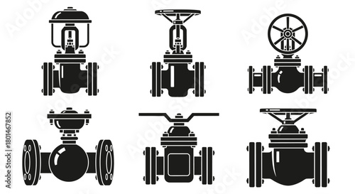 Six industrial valves, perfect for plumbing, engineering, or hydraulics