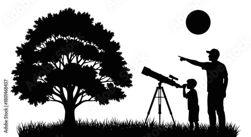 Inspire curiosity father and son stargazing with telescope silhouette