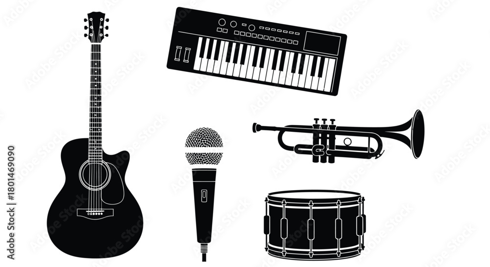 Fototapeta premium Black musical instruments for creating vibrant music performances