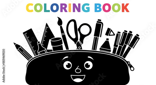 Cute pencil case character illustration for kids coloring book art