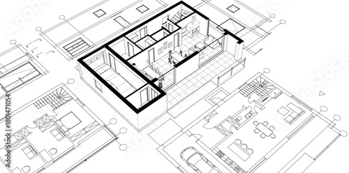 house architectural project sketch 3d illustration	
