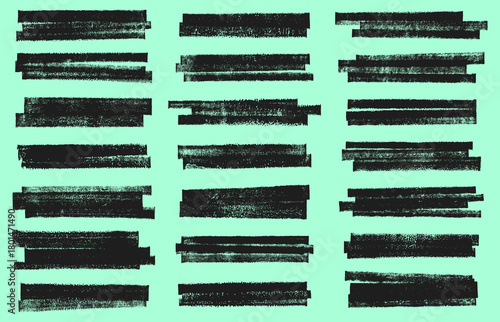 Grunge linocut shapes banners, layered stripes streaks rough distressed textured set. Artistic dividers borders backgrounds text box frames collection. Paint roller stains, lino ink grungy remains