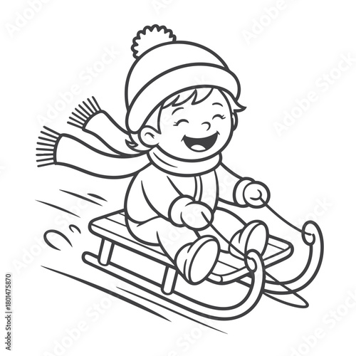 Joyful Winter Sledding Adventure Line Art