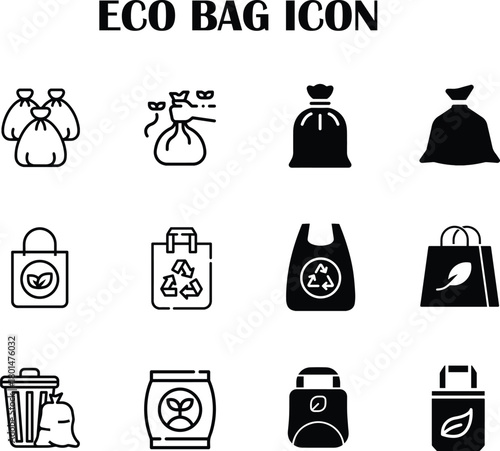 Eco bag vector icon with leaf symbol representing reusable, sustainable, and environmentally friendly shopping bags