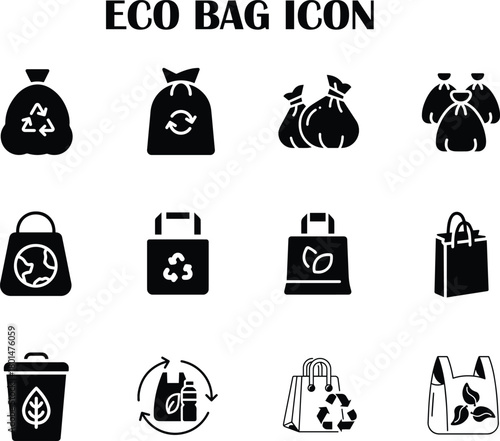 Eco bag vector icon with leaf symbol representing reusable, sustainable, and environmentally friendly shopping bags