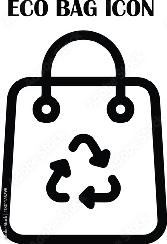 Eco bag vector icon with leaf symbol representing reusable, sustainable, and environmentally friendly shopping bags