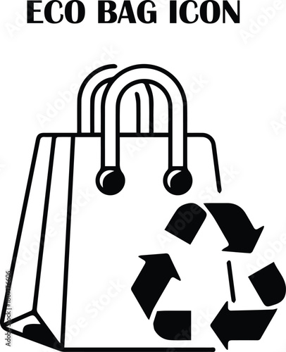 Eco bag vector icon with leaf symbol representing reusable, sustainable, and environmentally friendly shopping bags
