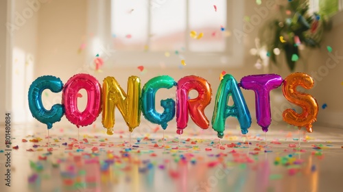 Vibrant balloon letters spelling congrats for a joyful party mood