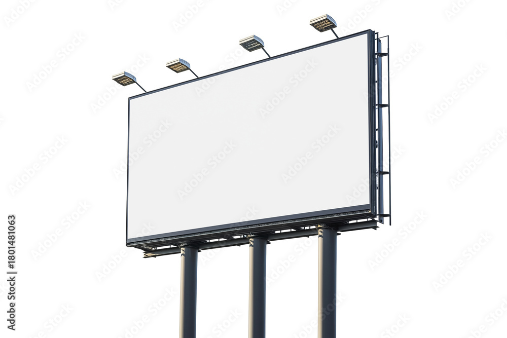 Obraz premium Large Blank Outdoor Billboard on Three Posts Isolated on Transparent Background. Blank Billboard Display on Posts Isolated.