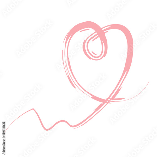 Illustration of hand drawn pink heart line