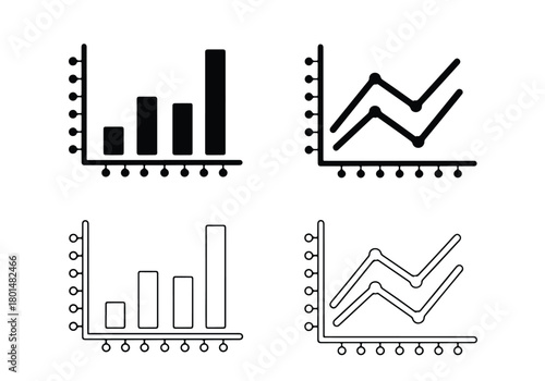 Data analysis bar and line charts set icon vector - Vector icon symbol for website - Icon vector - Blue icon vector -  Flat Design Icon