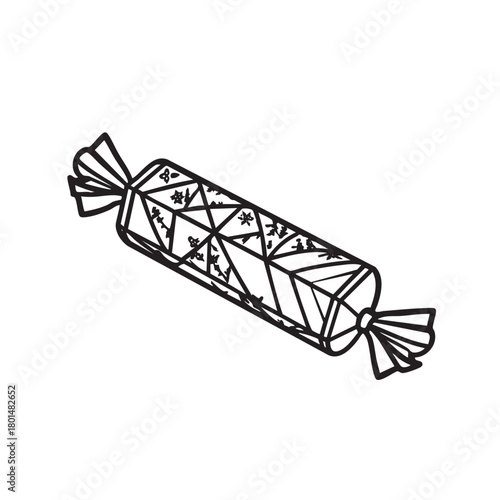 Line icon of a wrapped patterned cylindrical candy.